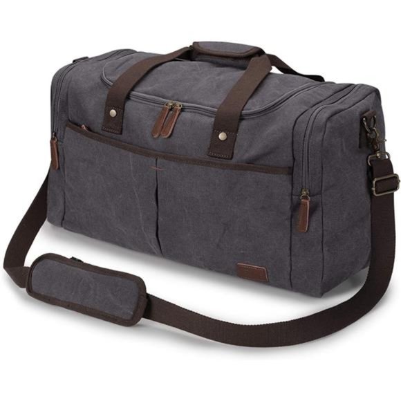 Canvas Duffel Bag45L Weekender Bag with Shoes Compartment for Men (Grey)